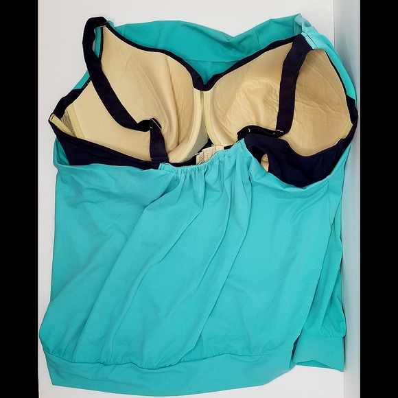 Swimsuits for All Turquoise and Blue Cowl Neck Tankini Swim Top- Size 46DDD - Picture 5 of 11